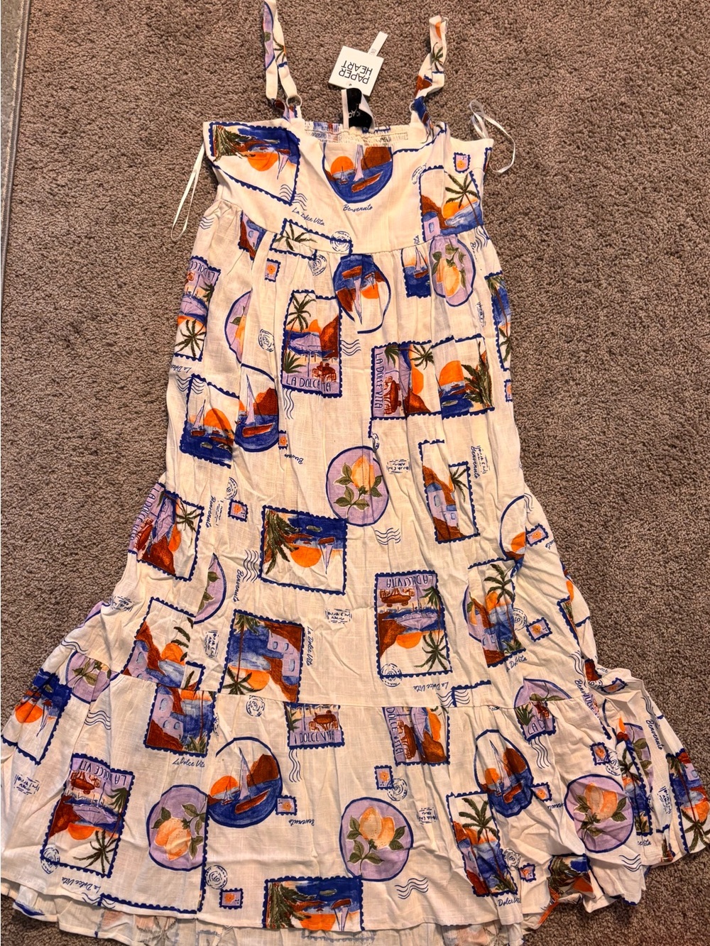 NWT Paper Heart Anthropologie La Dolce Vita Postcard Travel Vacation Dress - M